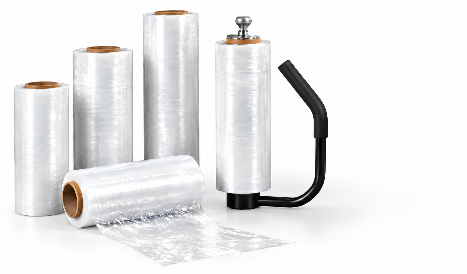 Revolution stretch film rolls and dispenser